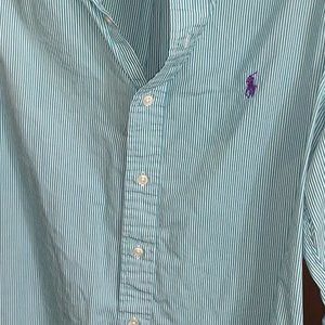 Green Striped Casual Button Down Polo Ralph Lauren